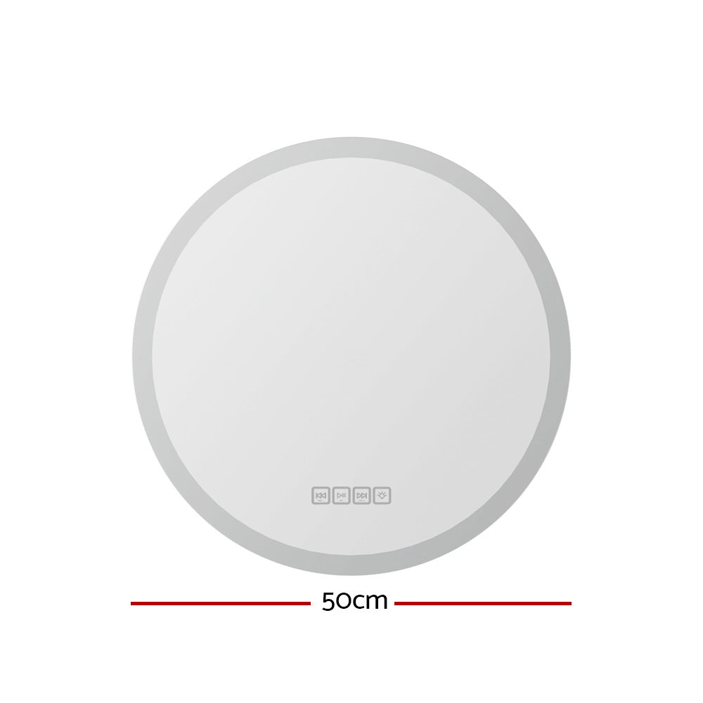 Round LED Bathroom Mirror with Bluetooth Speaker – 50cm Anti-Fog - Greenora Living