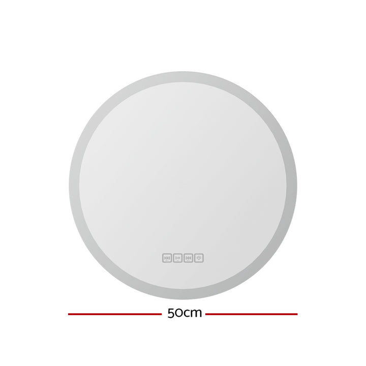 Round LED Bathroom Mirror with Bluetooth Speaker – 50cm Anti-Fog - Greenora Living