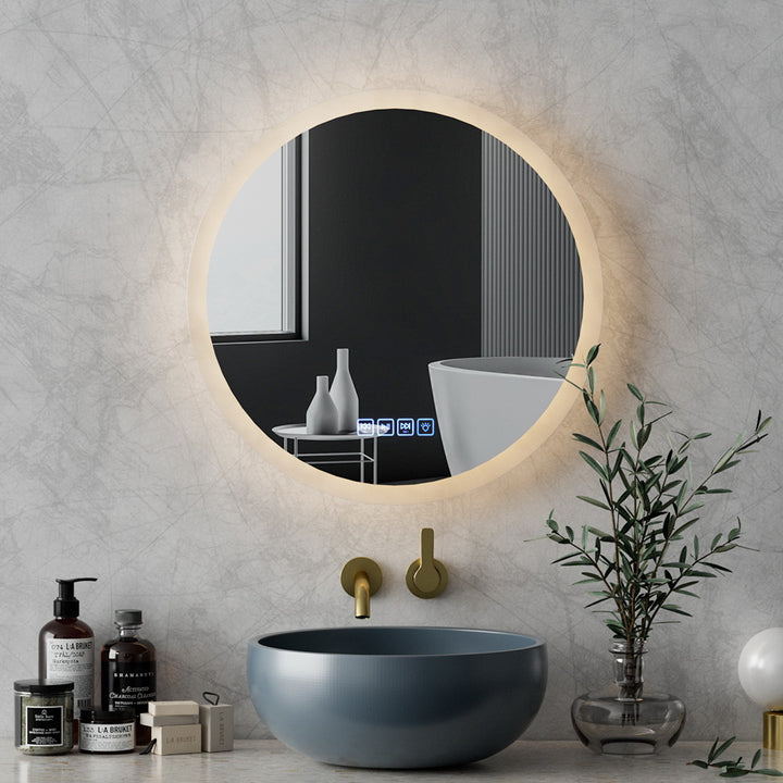 Round LED Bathroom Mirror with Bluetooth Speaker – 50cm Anti-Fog - Greenora Living