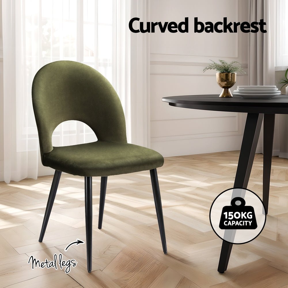 Green Velvet Hollow Back Dining Chairs Set of 2 | Plywood Frame | Greenora Living Australia