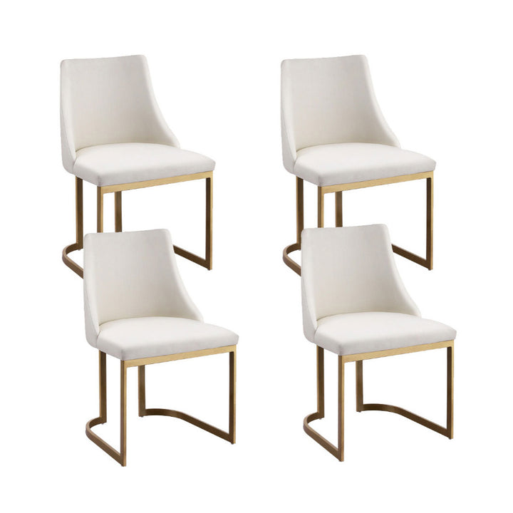 Beige Luxe Set of 4 Faux Linen Dining Chairs – Plywood Frame | Foam Padded Seat | Gold Metal Legs | 150kg | Beige - Greenora Living