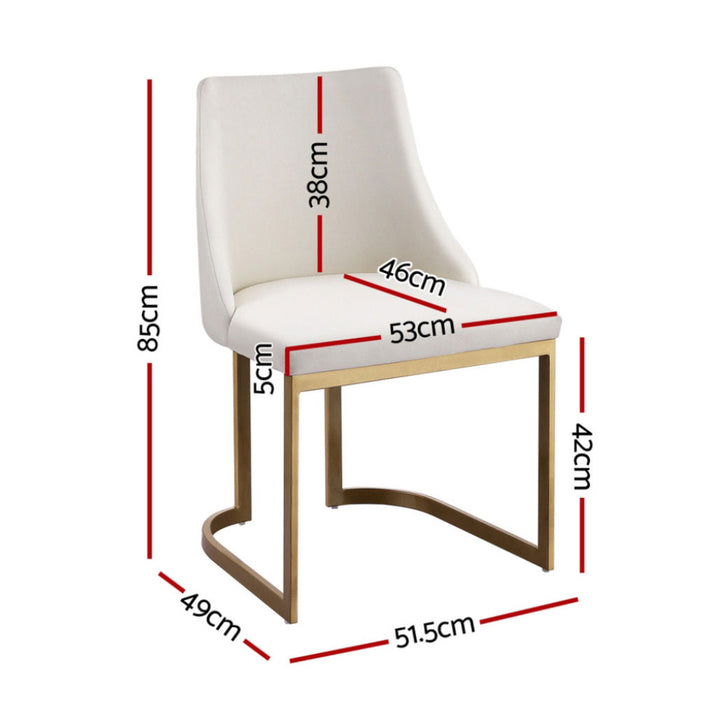 Beige Luxe Set of 4 Faux Linen Dining Chairs – Plywood Frame | Foam Padded Seat | Gold Metal Legs | 150kg | Beige - Greenora Living