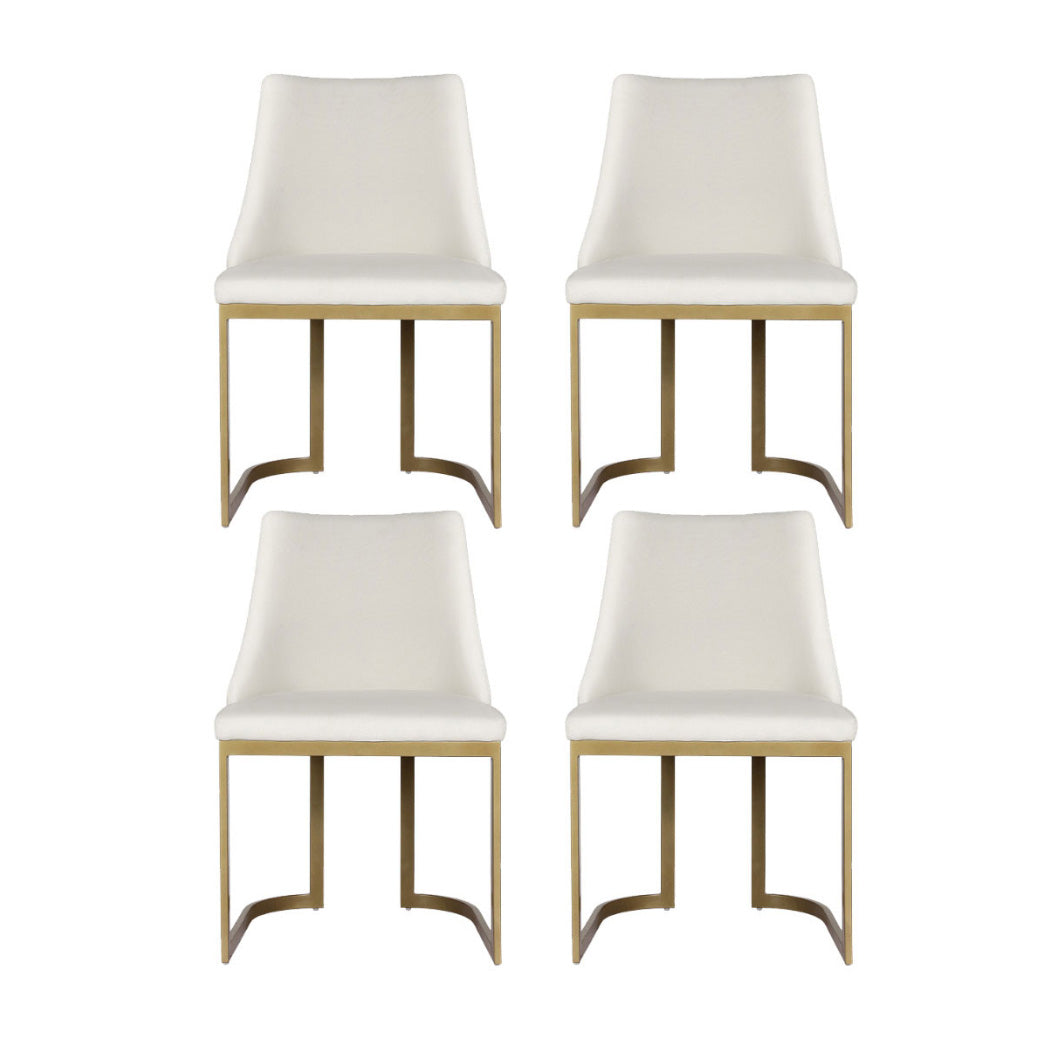 Beige Luxe Set of 4 Faux Linen Dining Chairs – Plywood Frame | Foam Padded Seat | Gold Metal Legs | 150kg | Beige - Greenora Living