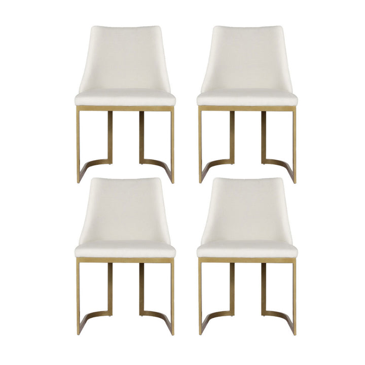 Beige Luxe Set of 4 Faux Linen Dining Chairs – Plywood Frame | Foam Padded Seat | Gold Metal Legs | 150kg | Beige - Greenora Living
