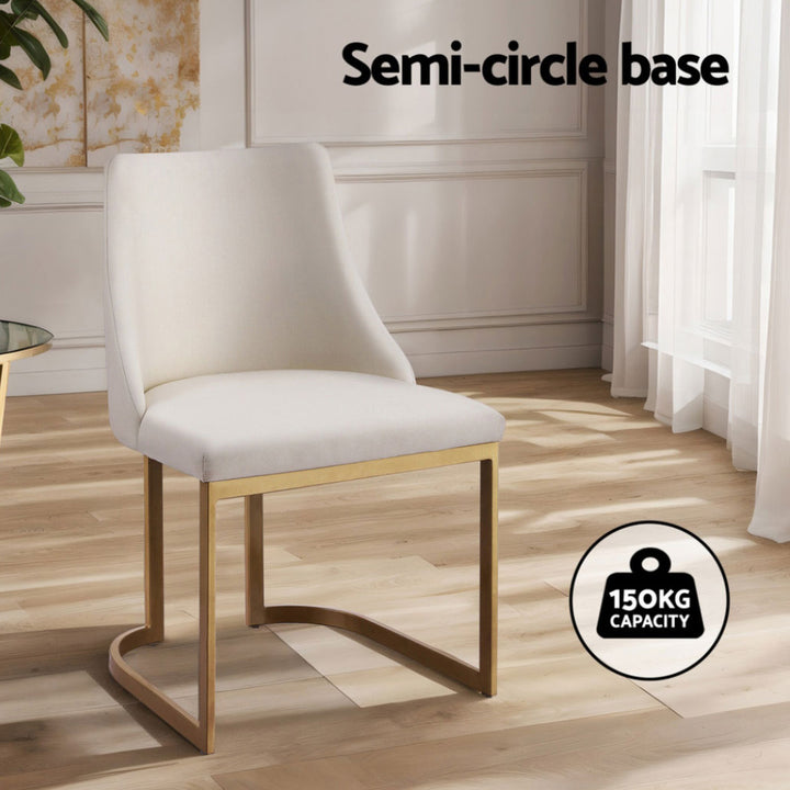 Beige Luxe Set of 4 Faux Linen Dining Chairs – Plywood Frame | Foam Padded Seat | Gold Metal Legs | 150kg | Beige - Greenora Living