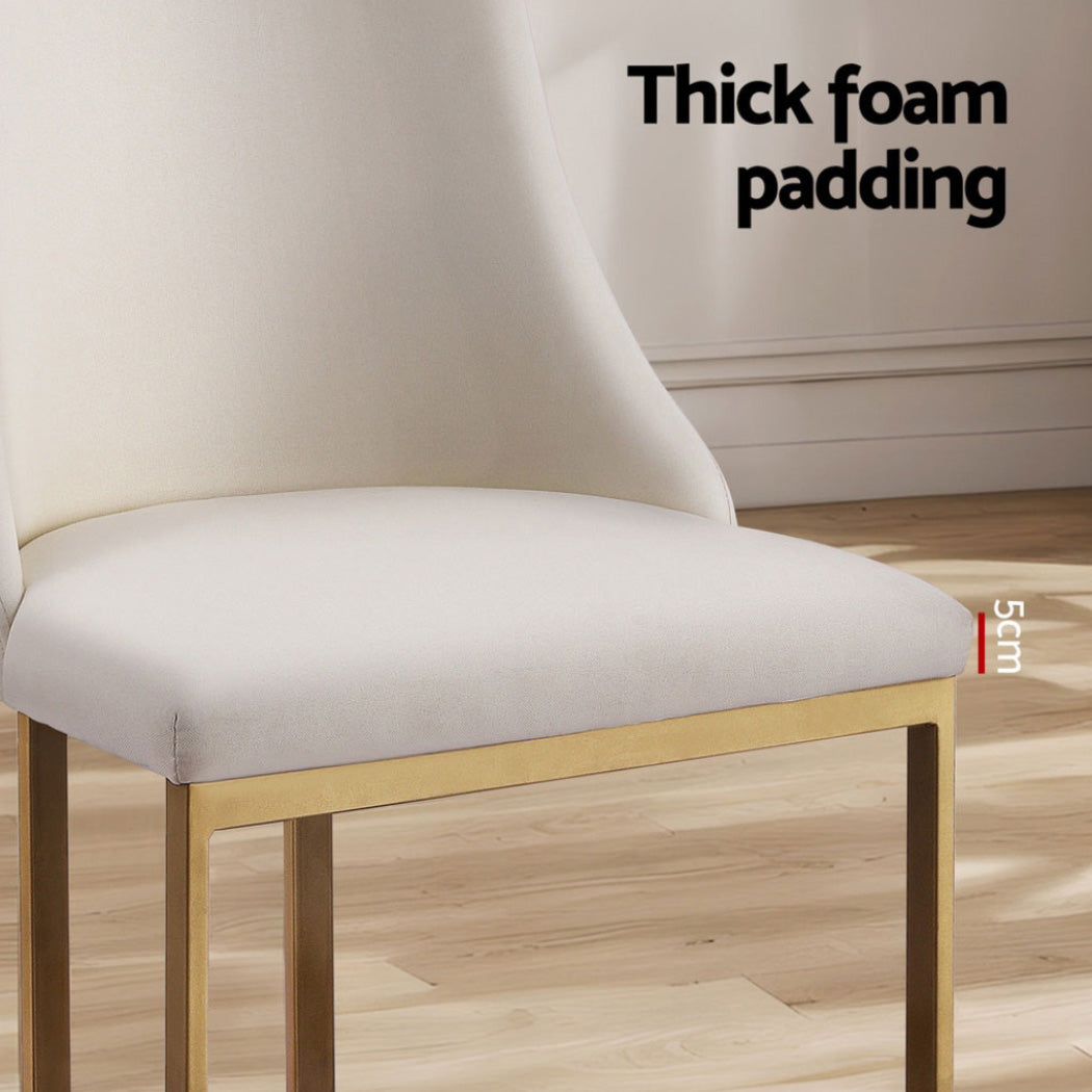 Beige Luxe Set of 4 Faux Linen Dining Chairs – Plywood Frame | Foam Padded Seat | Gold Metal Legs | 150kg | Beige - Greenora Living