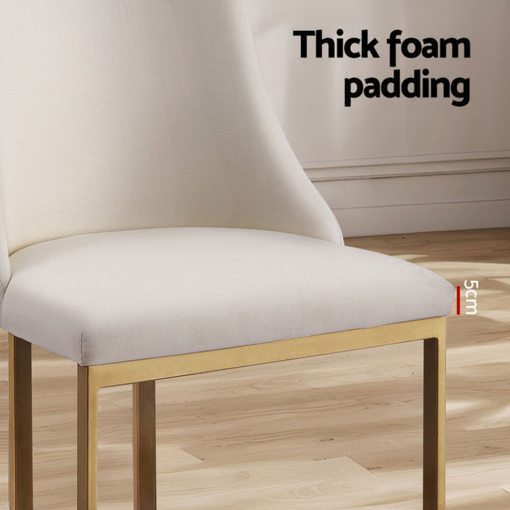 Beige Luxe Set of 4 Faux Linen Dining Chairs – Plywood Frame | Foam Padded Seat | Gold Metal Legs | 150kg | Beige - Greenora Living