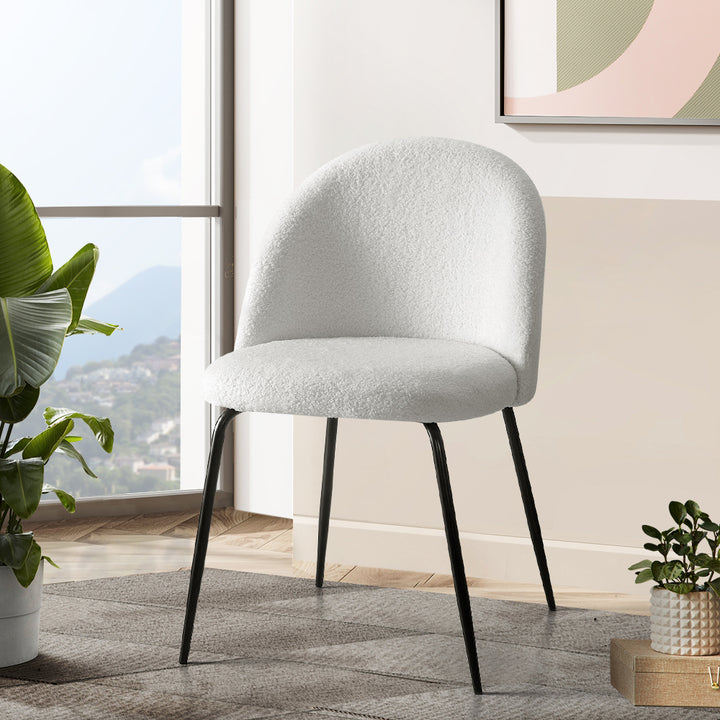 White Boucle Dining Chairs Set of 2 – Sherpa Wingback - Greenora Living