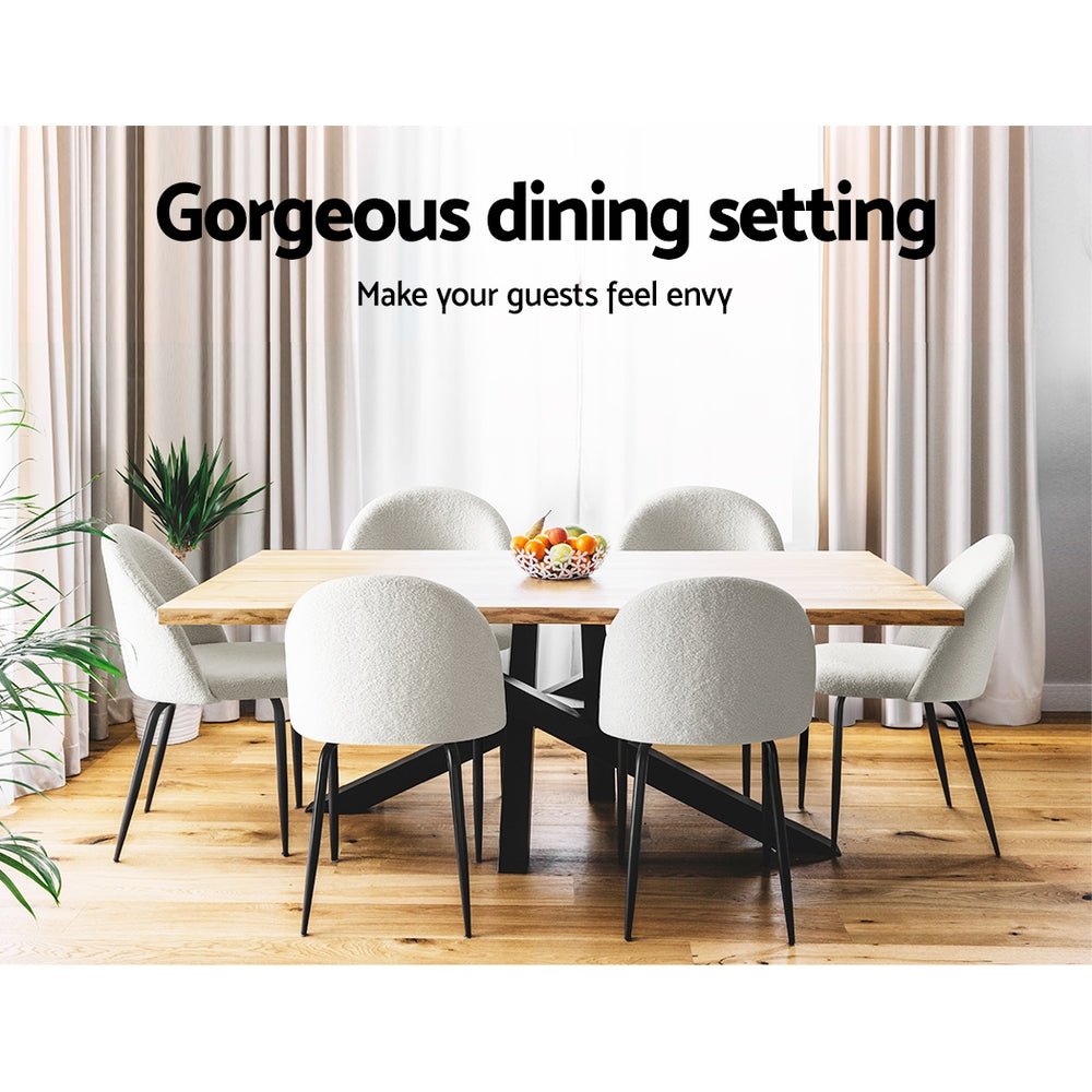 White Boucle Wingback Dining Chairs | Set of 2, 150kg & Steel Legs | Greenora Living Australia