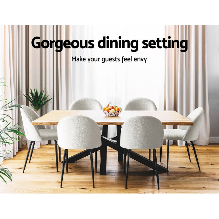 White Boucle Dining Chairs Set of 2 – Sherpa Wingback - Greenora Living