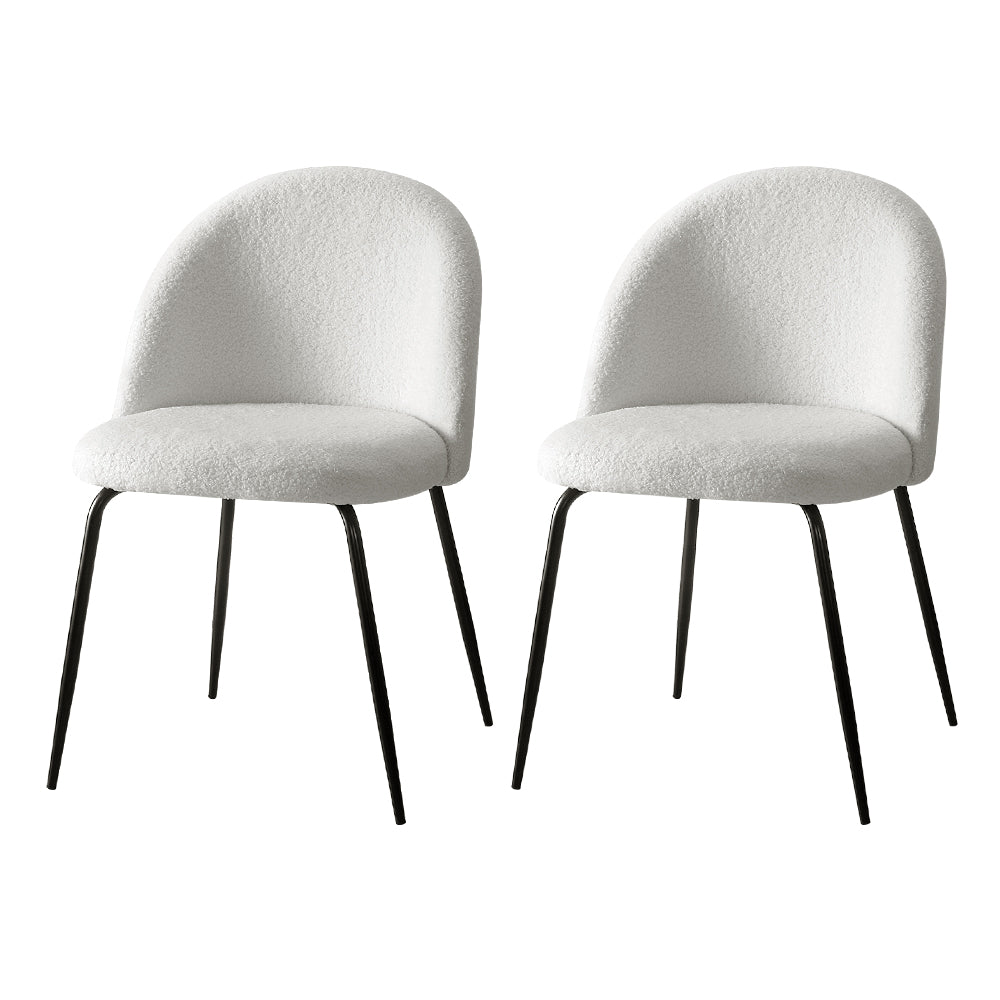 White Boucle Dining Chairs Set of 2 – Sherpa Wingback - Greenora Living