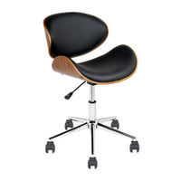 Retro Wooden Office Chair | Black & Brown PU Leather, Winged Back & TUV Gas Lift | Greenora Living Australia