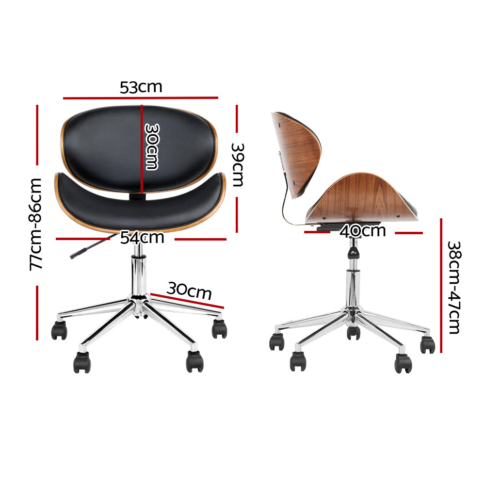 Retro Wooden Office Chair – PU Leather Winged Back | TUV Gas Lift | 360° Swivel | Black &amp; Brown - Greenora Living