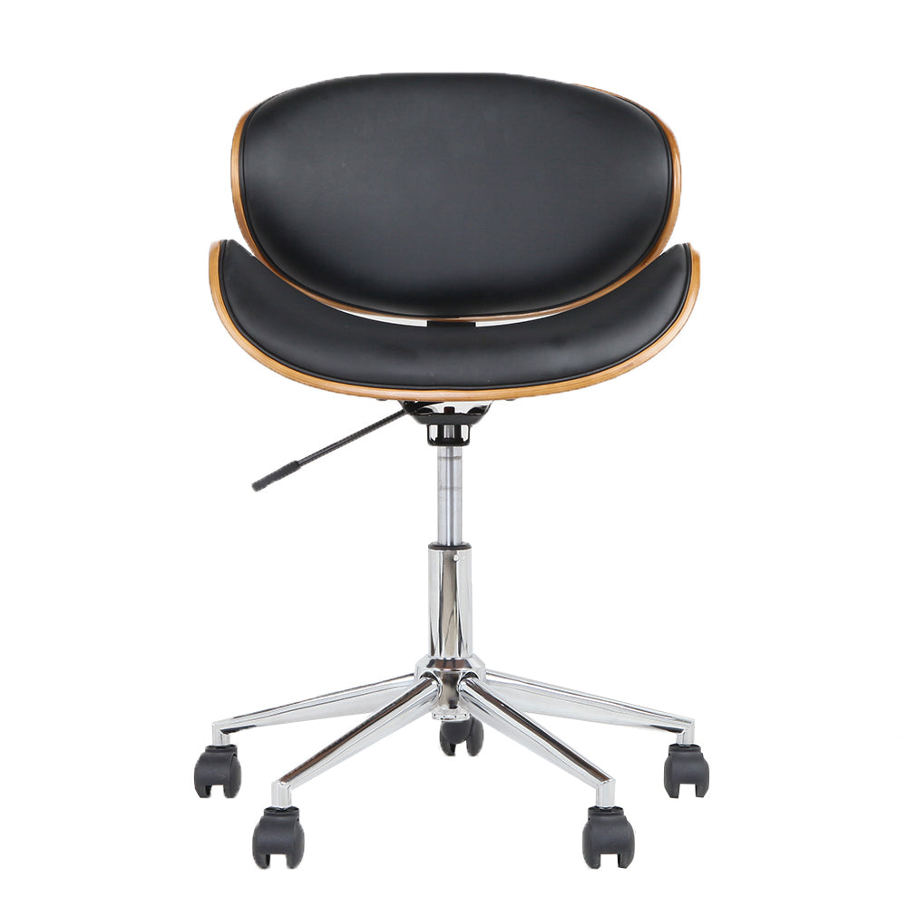 Retro Wooden Office Chair – PU Leather Winged Back | TUV Gas Lift | 360° Swivel | Black &amp; Brown - Greenora Living