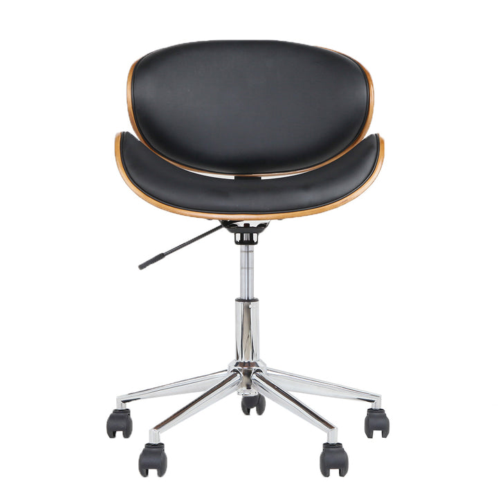 Retro Wooden Office Chair – PU Leather Winged Back | TUV Gas Lift | 360° Swivel | Black &amp; Brown - Greenora Living