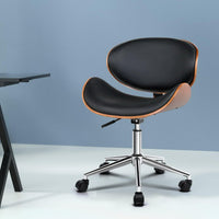 Retro Wooden Office Chair | Black & Brown PU Leather, Winged Back & TUV Gas Lift | Greenora Living Australia