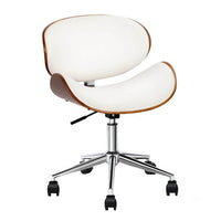 Retro Wooden Office Chair | White & Brown PU Leather, Winged Back & TUV Gas Lift | Greenora Living Australia