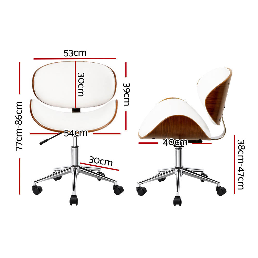 Retro Wooden Office Chair – PU Leather Winged Back | TUV Gas Lift | 360° Swivel | White &amp; Brown - Greenora Living