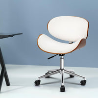Retro Wooden Office Chair | White & Brown PU Leather, Winged Back & TUV Gas Lift | Greenora Living Australia