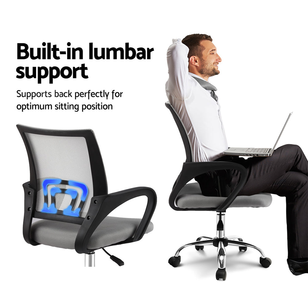 Mid-Back Mesh Office Chair – Built-In Lumbar Support | Chrome Base | Height Adjustable | Grey - Greenora Living