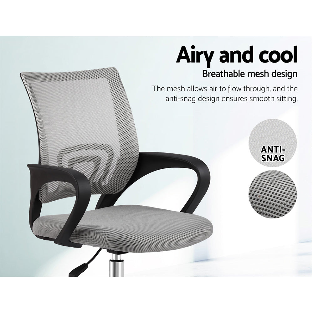 Mid-Back Mesh Office Chair – Built-In Lumbar Support | Chrome Base | Height Adjustable | Grey - Greenora Living