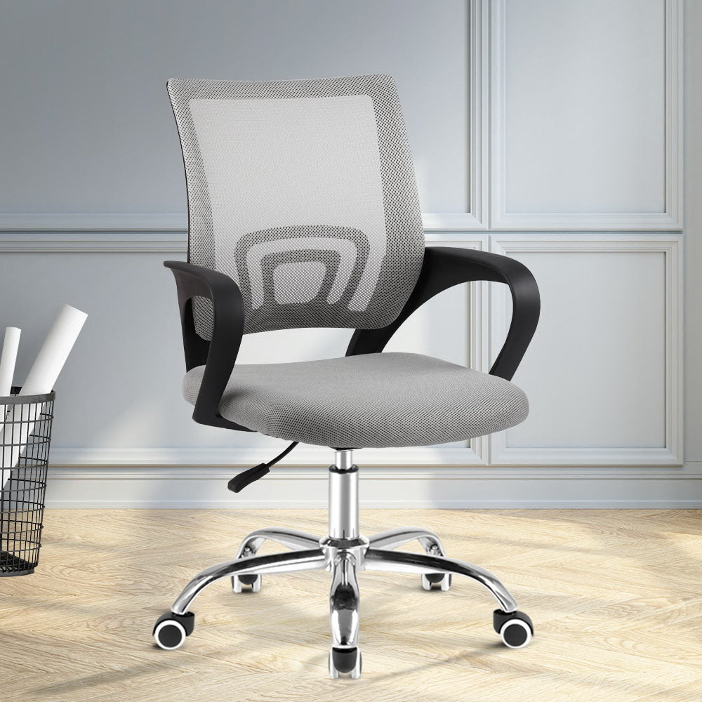Mid-Back Mesh Office Chair – Built-In Lumbar Support | Chrome Base | Height Adjustable | Grey - Greenora Living