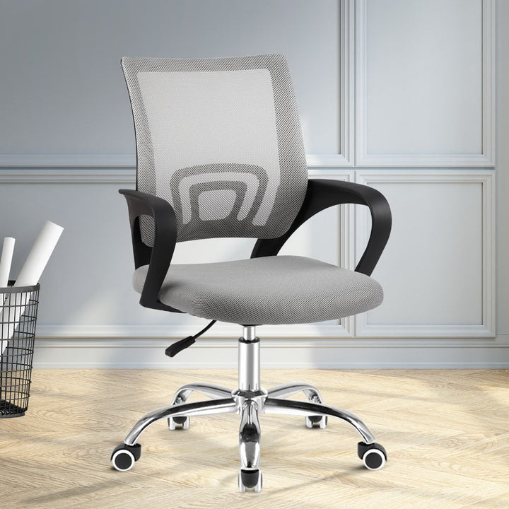 Mid-Back Mesh Office Chair – Built-In Lumbar Support | Chrome Base | Height Adjustable | Grey - Greenora Living
