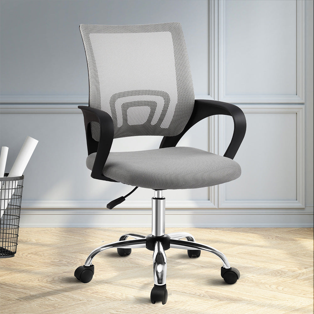 Mid-Back Mesh Office Chair – Built-In Lumbar Support | Chrome Base | Height Adjustable | Grey - Greenora Living