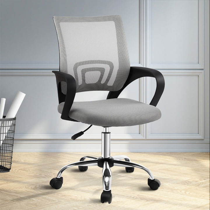 Mid-Back Mesh Office Chair – Built-In Lumbar Support | Chrome Base | Height Adjustable | Grey - Greenora Living