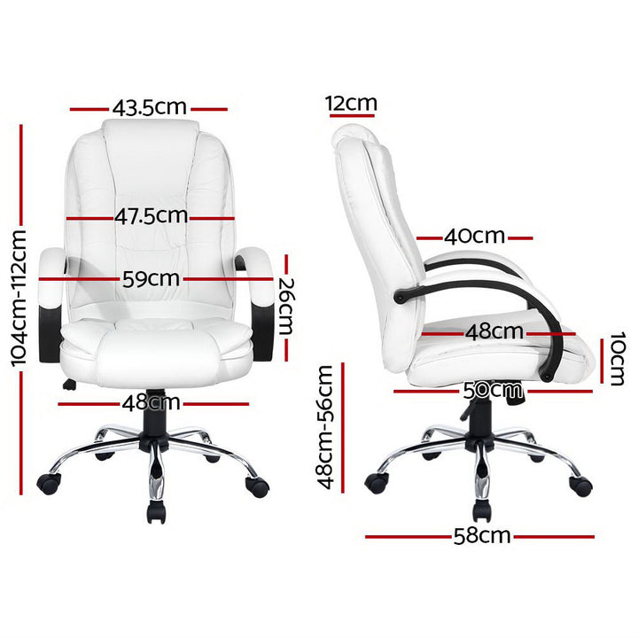 Executive High-Back Office Chair – PU Leather | Padded Headrest &amp; Armrests | Tilt &amp; Swivel | 120kg | White - Greenora Living