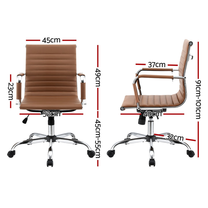 Mid-Back PU Leather Office Chair – Built-In Accessory Rack | Tilt &amp; Swivel | Chrome Base | Brown - Greenora Living