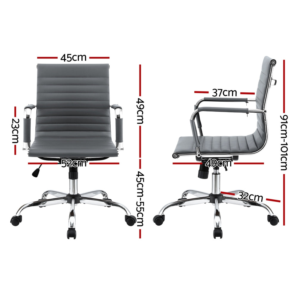 Mid-Back PU Leather Office Chair – Built-In Accessory Rack | Tilt &amp; Swivel | Chrome Base | Grey - Greenora Living