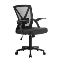 Mid-Back Mesh Office Chair | Black, Flip-Up Arms, Adjustable Lumbar Support & Tilt Swivel | Greenora Living Australia
