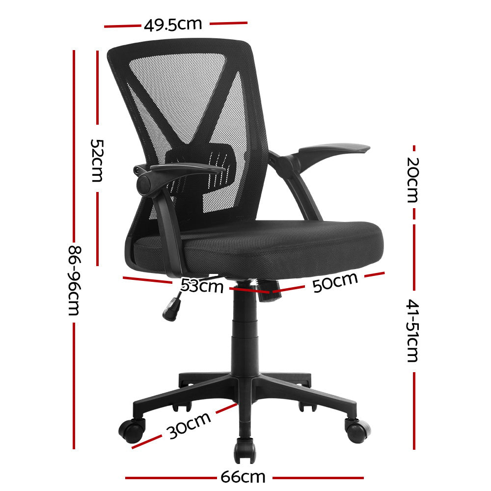 Mid-Back Mesh Office Chair – Adjustable Lumbar Support | Flip-Up Armrests | Tilt &amp; Swivel | Black - Greenora Living