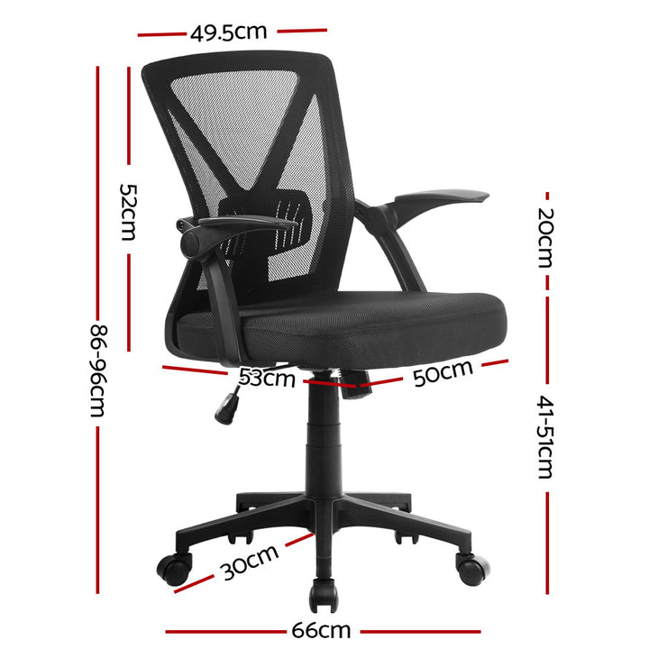Mid-Back Mesh Office Chair – Adjustable Lumbar Support | Flip-Up Armrests | Tilt &amp; Swivel | Black - Greenora Living