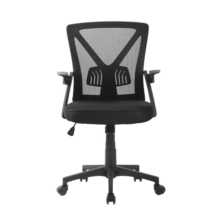Mid-Back Mesh Office Chair – Adjustable Lumbar Support | Flip-Up Armrests | Tilt &amp; Swivel | Black - Greenora Living