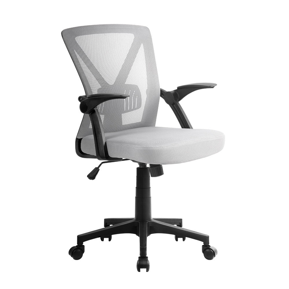 Mid-Back Mesh Office Chair | Adjustable Lumbar Support & Flip-Up Arms – Grey | Greenora Living Australia