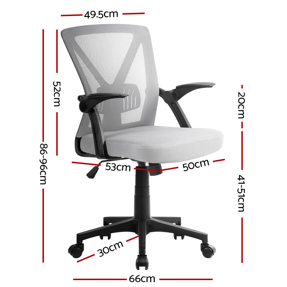 Mid-Back Mesh Office Chair – Adjustable Lumbar Support | Flip-Up Armrests | Tilt &amp; Swivel | 120kg | Grey - Greenora Living