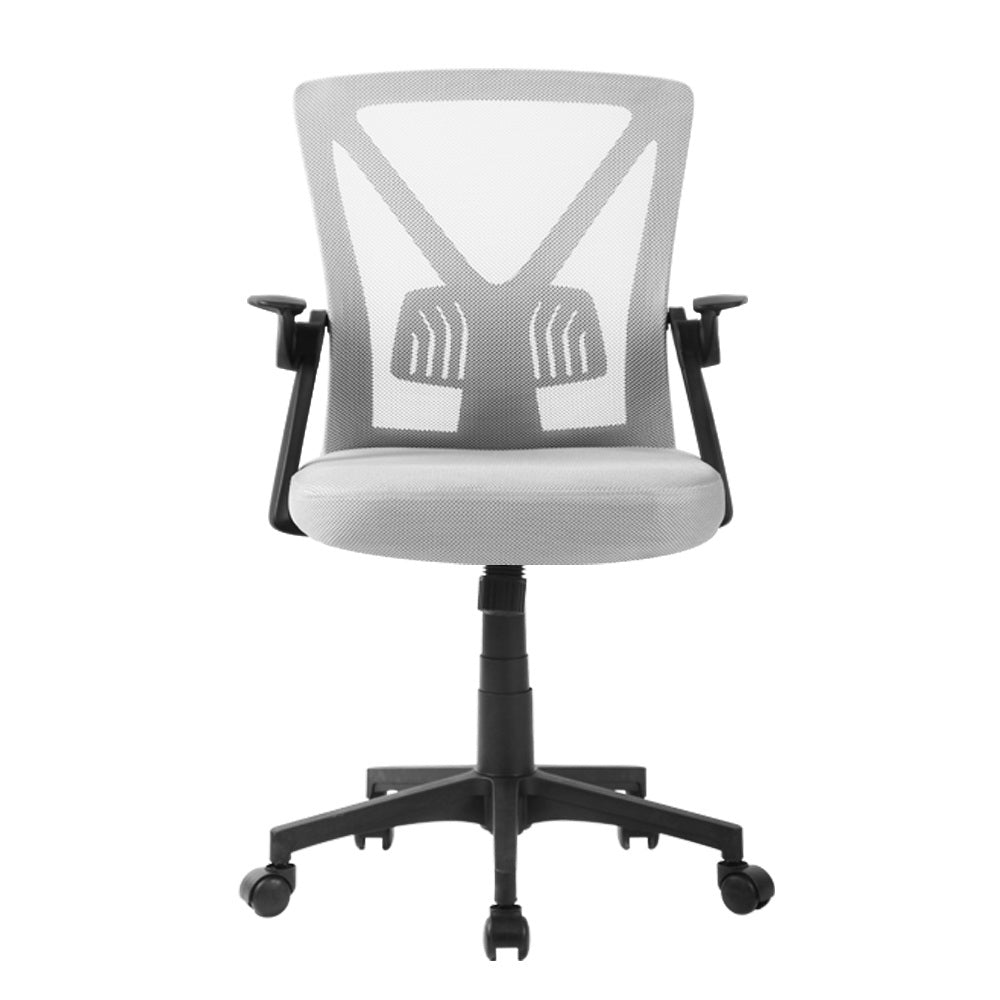 Mid-Back Mesh Office Chair – Adjustable Lumbar Support | Flip-Up Armrests | Tilt &amp; Swivel | 120kg | Grey - Greenora Living