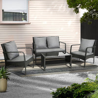 Black Wicker Outdoor Sofa Lounge Set with Coffee Table – 4 Piece