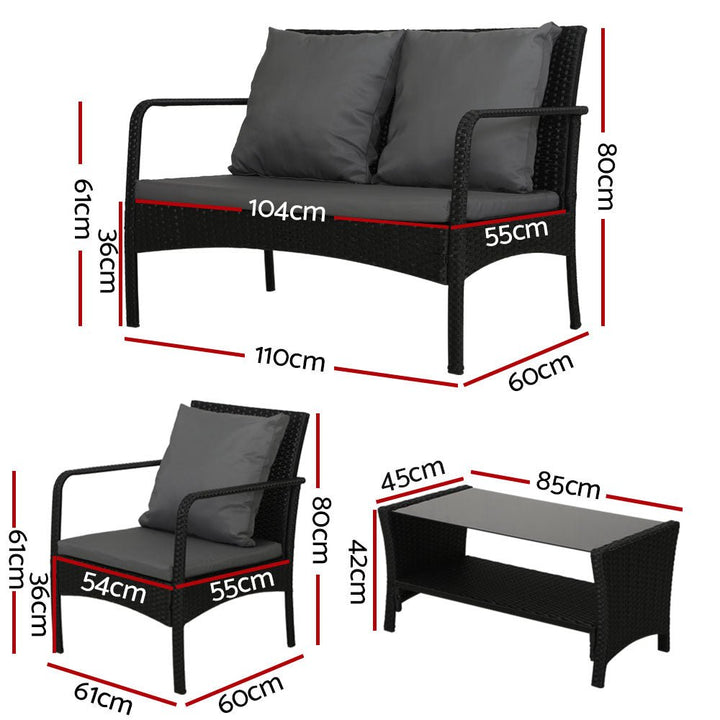 Black Wicker Outdoor Sofa Lounge Set with Coffee Table – 4 Piece – product view 4