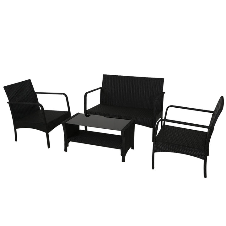 Black Wicker Outdoor Sofa Lounge Set with Coffee Table – 4 Piece – product view 5