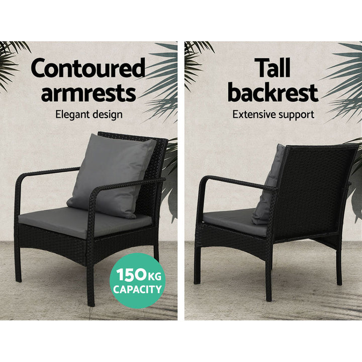 Black Wicker Outdoor Sofa Lounge Set with Coffee Table – 4 Piece – product view 2