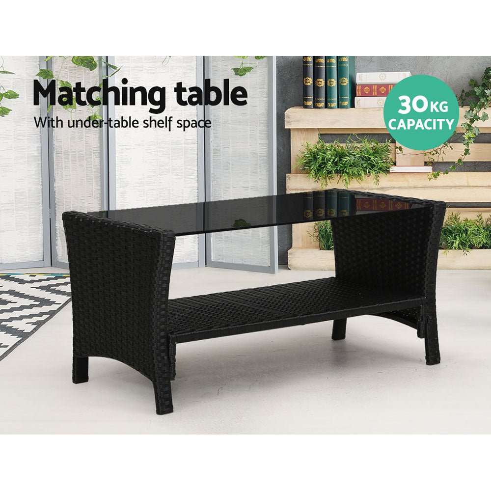Black Wicker Outdoor Sofa Lounge Set with Coffee Table – 4 Piece – product view 3
