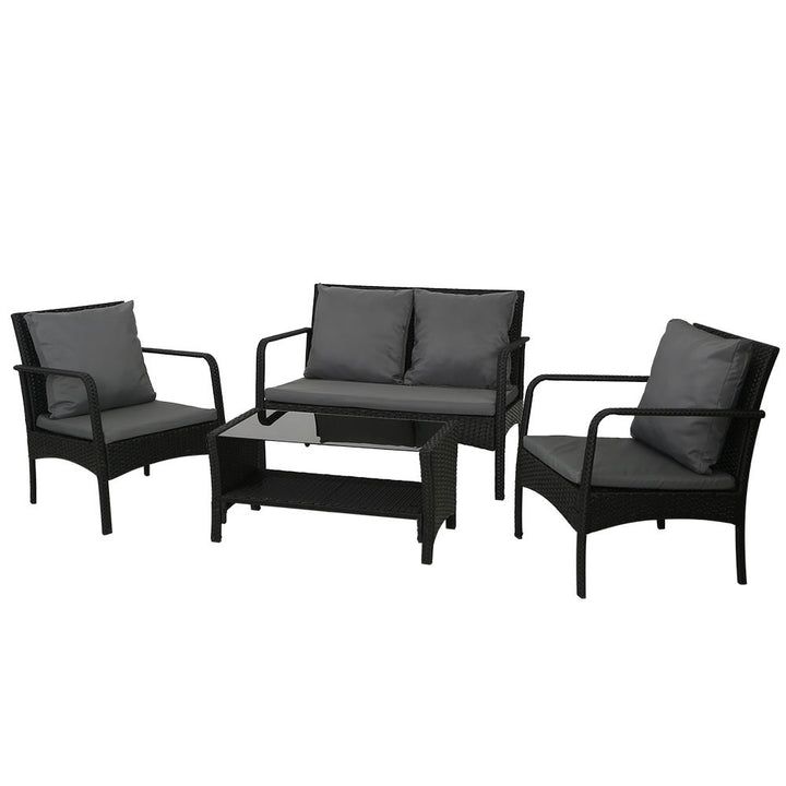 Black Wicker Outdoor Sofa Lounge Set with Coffee Table – 4 Piece – product view 7