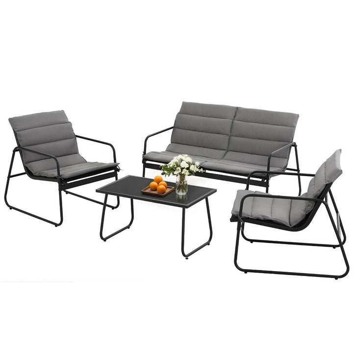 Black Textilene Outdoor Sofa Lounge Set – Glass Coffee Table – 4 Piece – product view 3