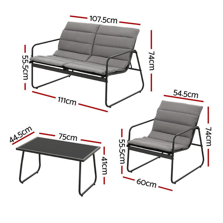 Black Textilene Outdoor Sofa Lounge Set – Glass Coffee Table – 4 Piece – product view 4