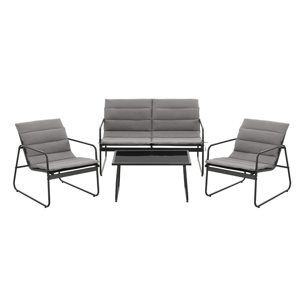 Black Textilene Outdoor Sofa Lounge Set – Glass Coffee Table – 4 Piece – product view 5