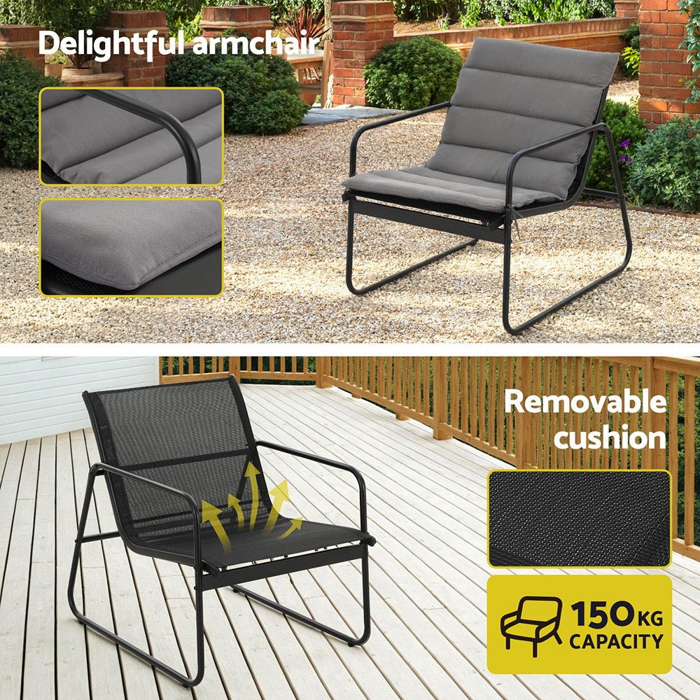Black Textilene Outdoor Sofa Lounge Set – Glass Coffee Table – 4 Piece – product view 6
