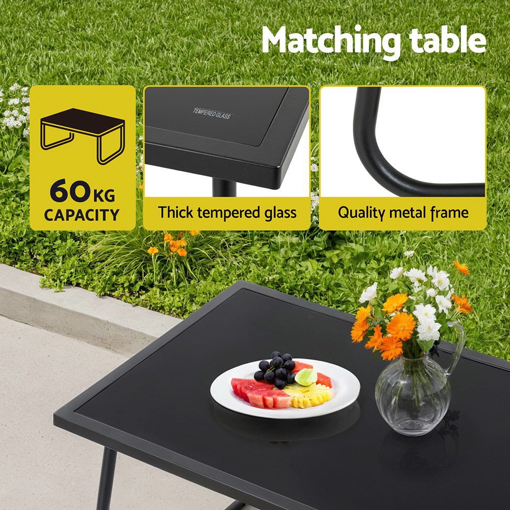 Black Textilene Outdoor Sofa Lounge Set – Glass Coffee Table – 4 Piece – product view 7